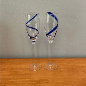 2 Pier 1 Cobalt Blue Swirl Champagne Flutes